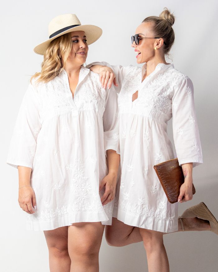 Cotton Dress - White with embroidery
