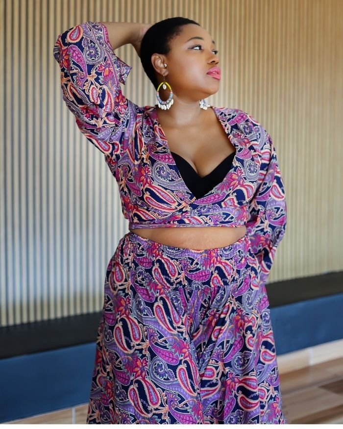Silk Summer Wrap Top/Aladdin Pants- Navy/Purple Paisley