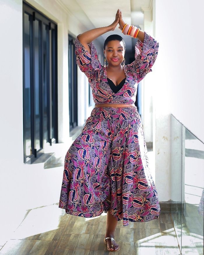 Silk Summer Wrap Top/Aladdin Pants- Navy/Purple Paisley