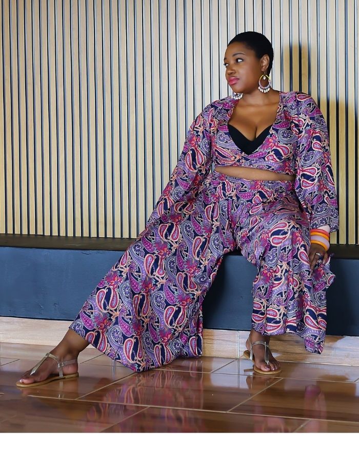 Silk Summer Wrap Top/Aladdin Pants- Navy/Purple Paisley
