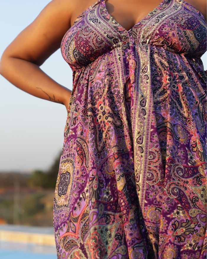 Silk String Jumpsuits - Purple Paisley