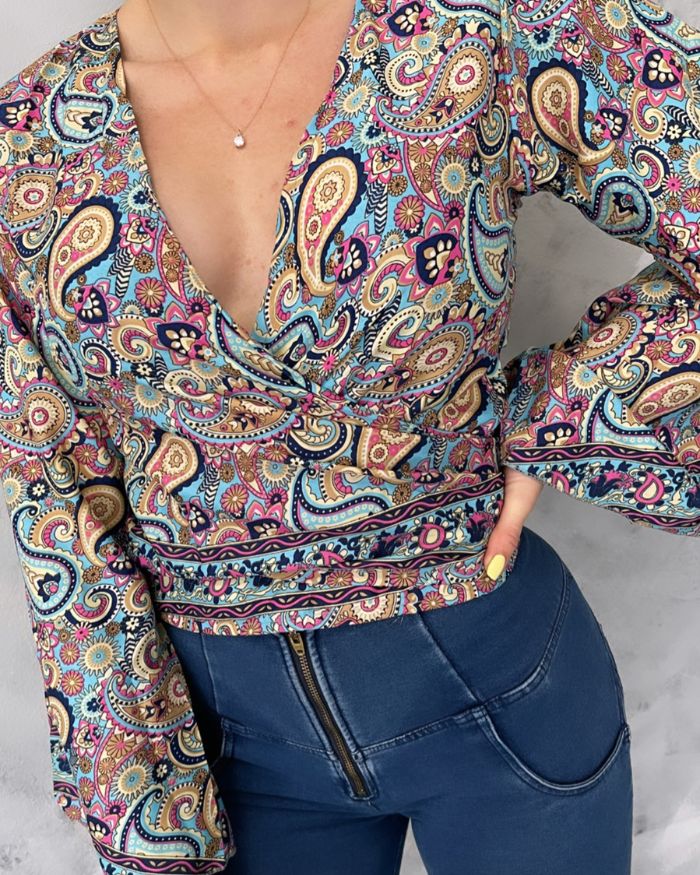 Silk Summer Wrap Top - Baby Blue and Pink