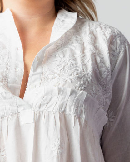 Cotton Dress - White with embroidery