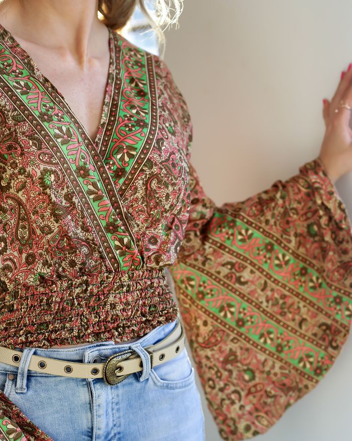 Silk Rouged Top - Neutral Paisley