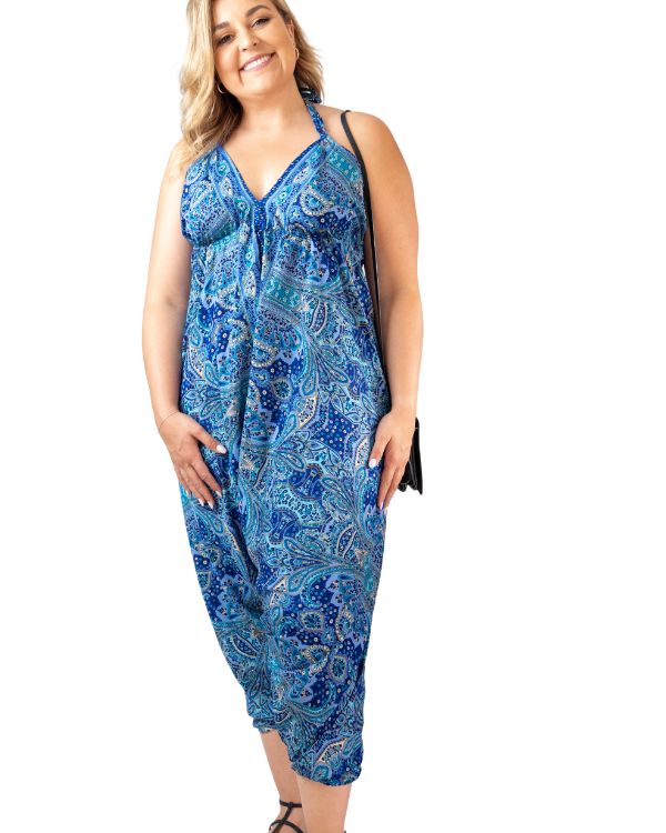 Silk String Jumpsuits - Bright Blue