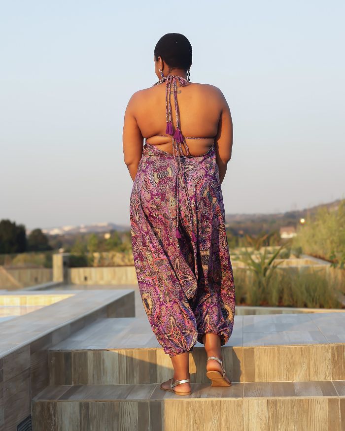 Silk String Jumpsuits - Purple Paisley