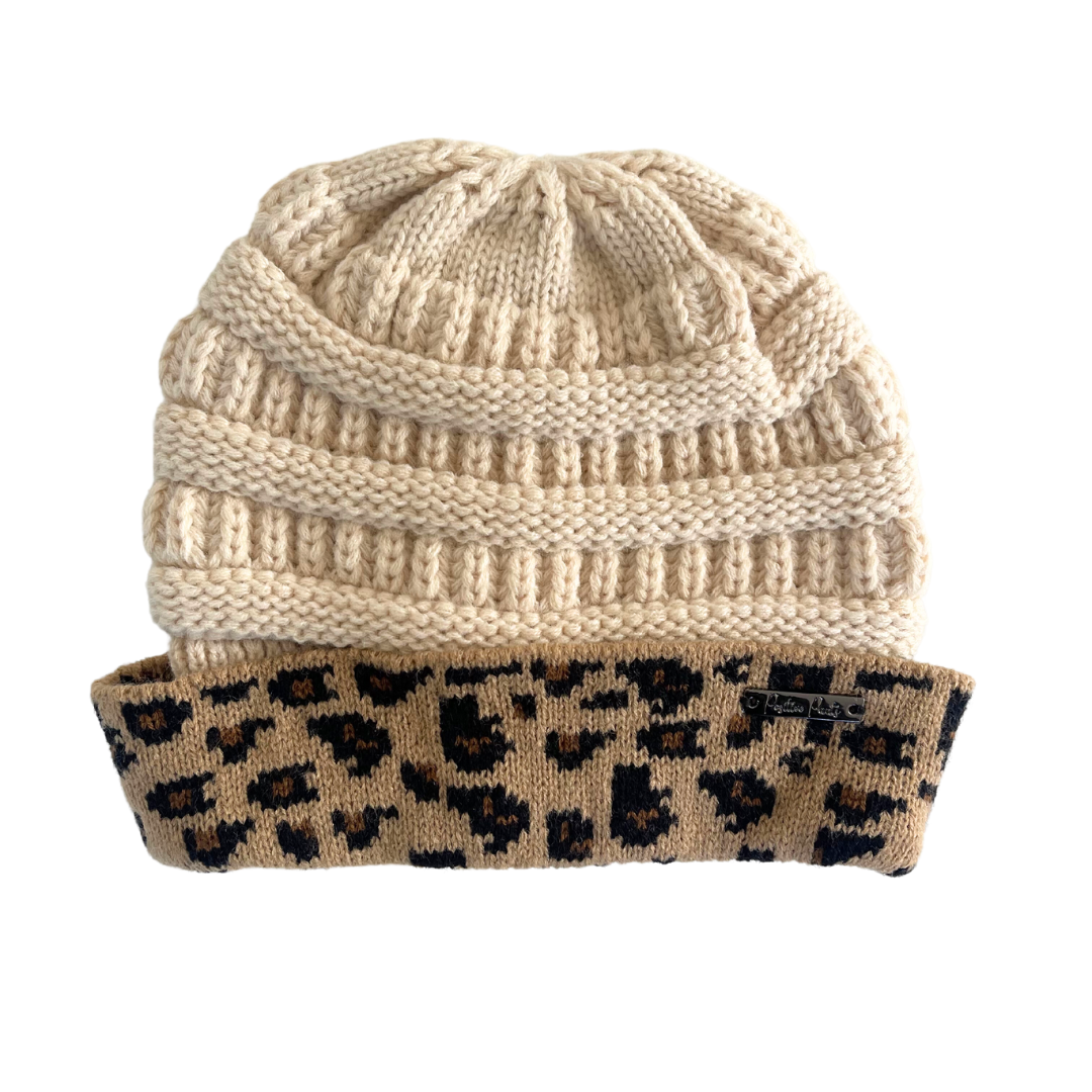 Woolen Beanie -  Cream Leopard Beanie Full Beanie