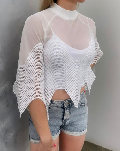 Mesh Poncho Tops - White