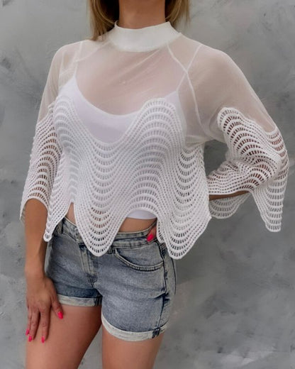 Mesh Poncho Tops - White