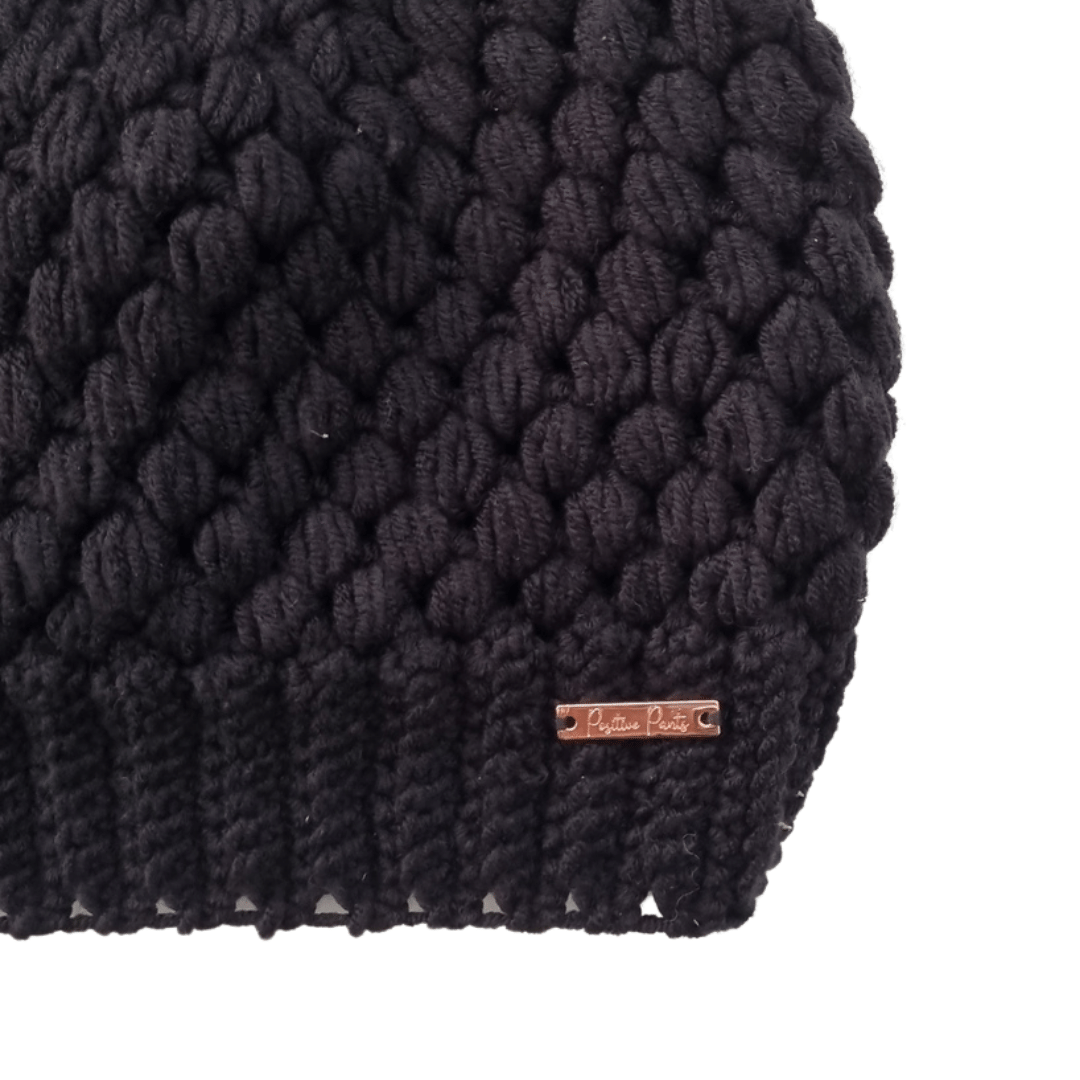Crocheted Beanie - Black High Pony