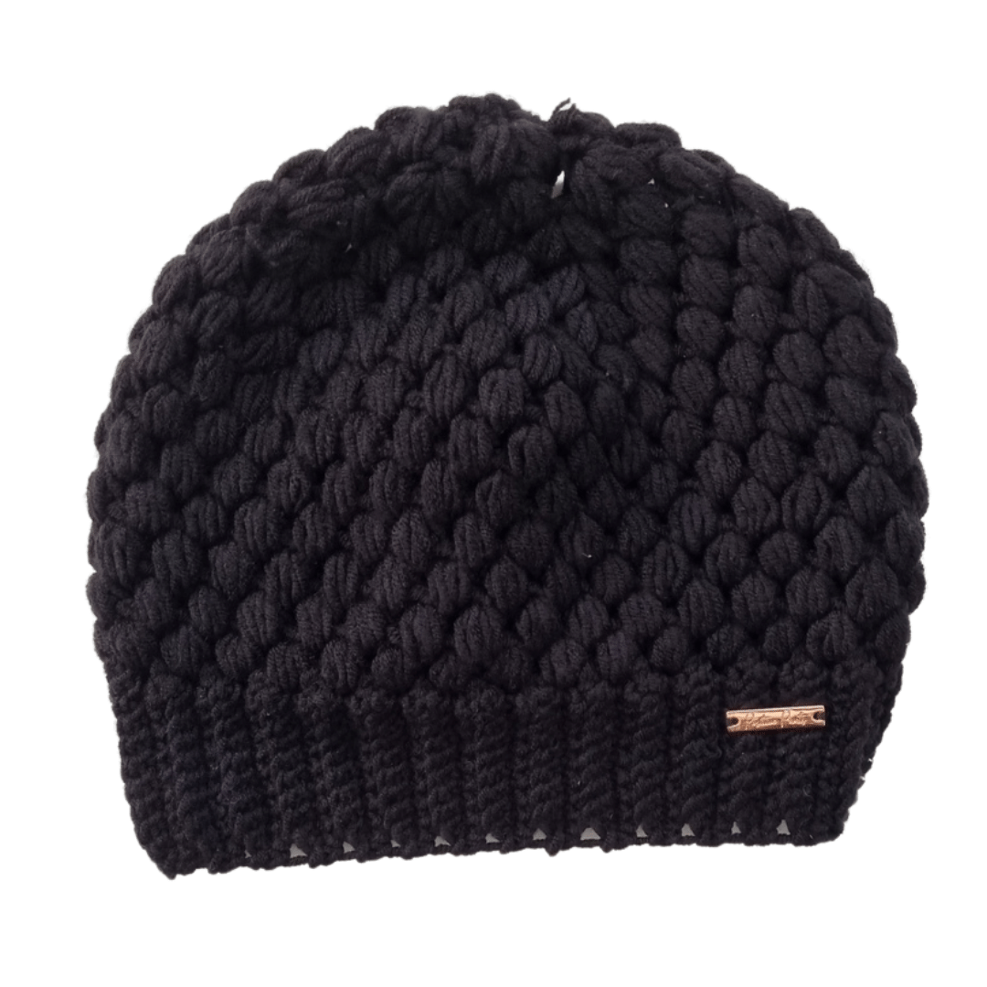 Crocheted Beanie - Black High Pony
