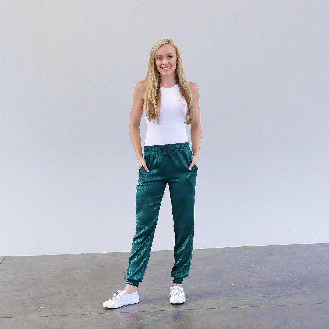 Satin Jogger - Emerald Green Leopard Print
