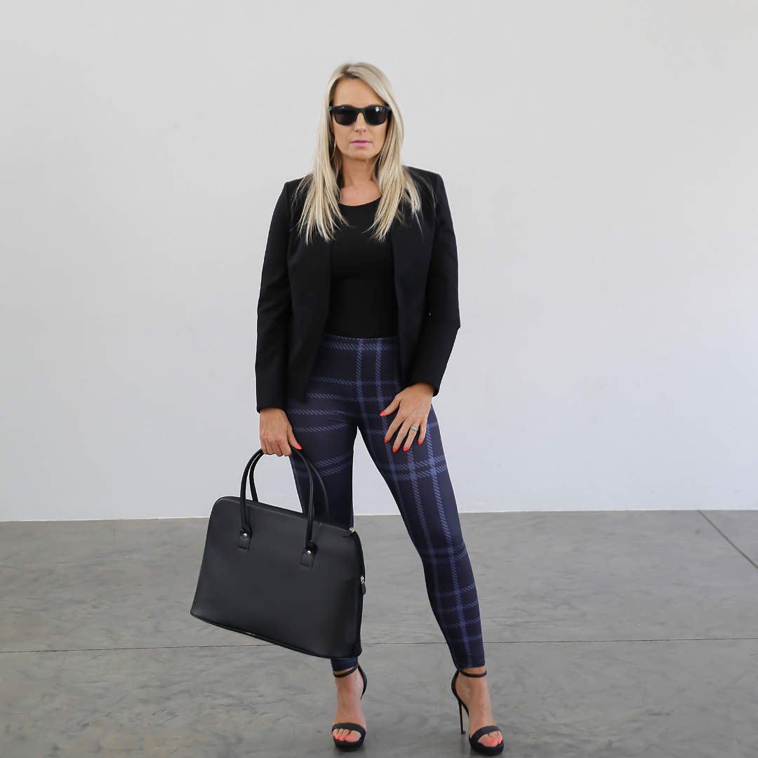 Navy Blue Plaid Leggings