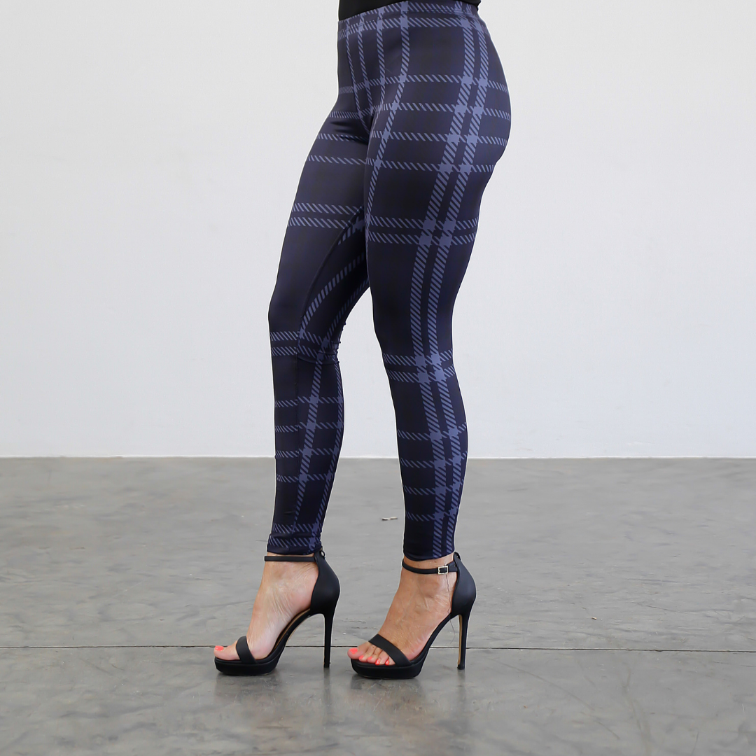 Navy Blue Plaid Leggings