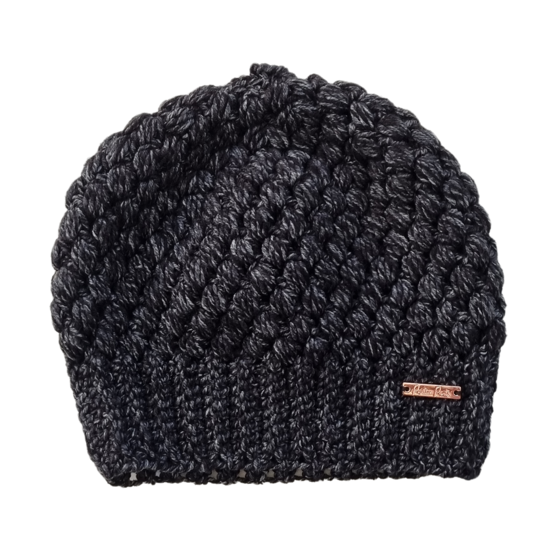 Crocheted Beanie - Charcoal Grey High Pony
