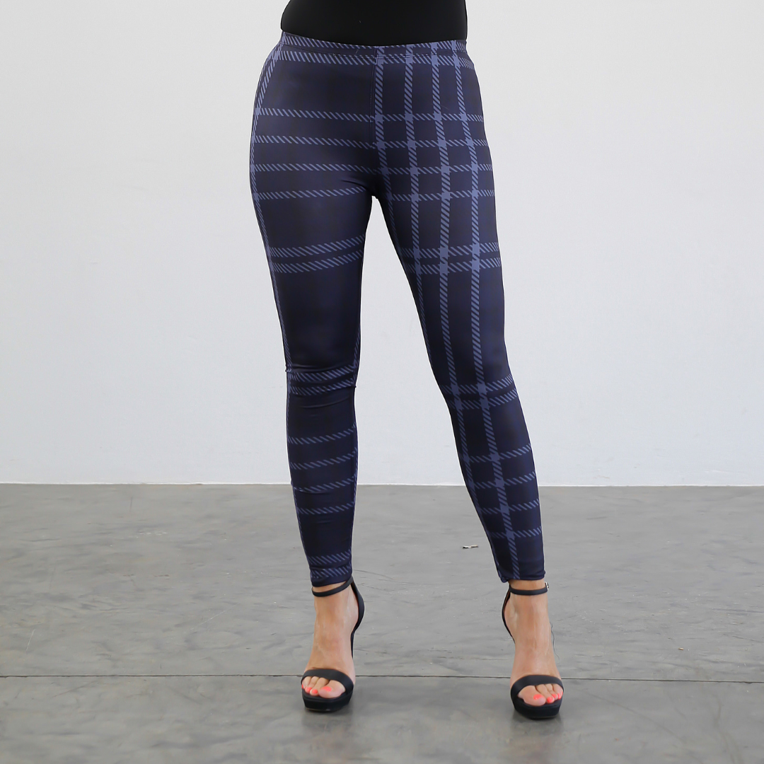 Navy Blue Plaid Leggings