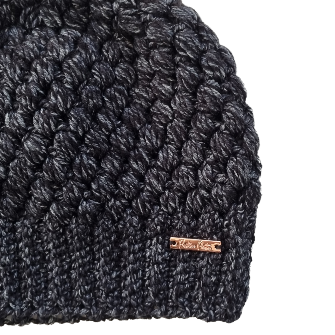 Crocheted Beanie - Charcoal Grey High Pony