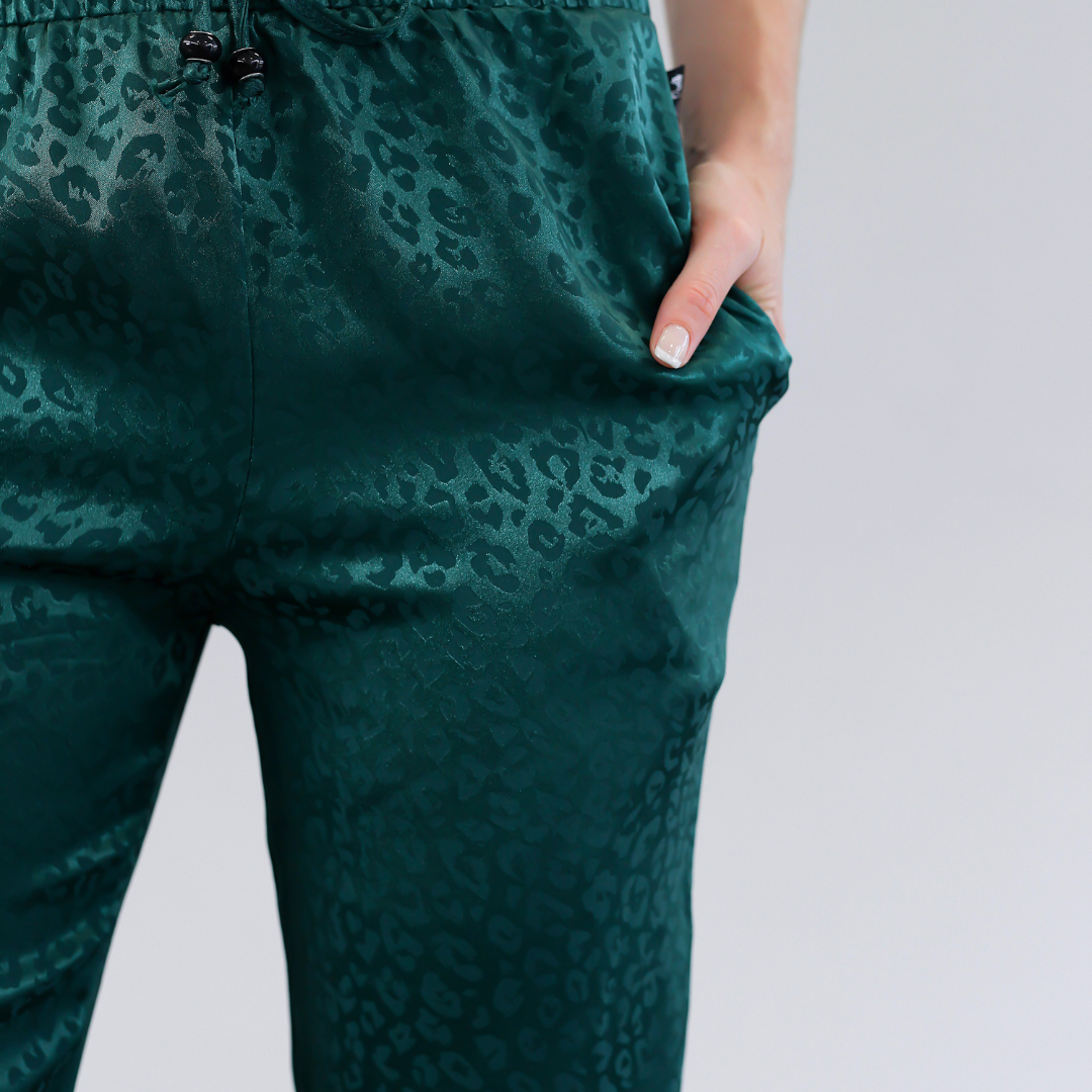Satin Jogger - Emerald Green Leopard Print