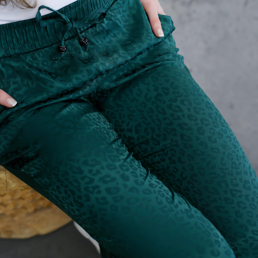 Satin Jogger - Emerald Green Leopard Print